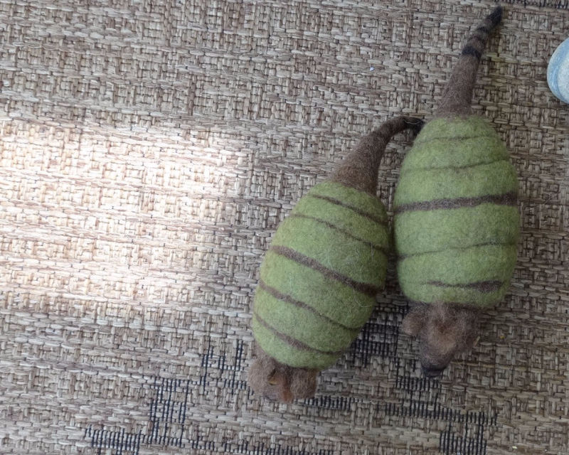 Zwei gefilzte ,grnew Gürteltiere von oben